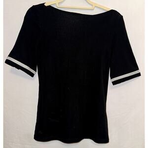 Ralph Lauren Black Silver Short Sleeve Button Detail Size Medium Blouse Cotton